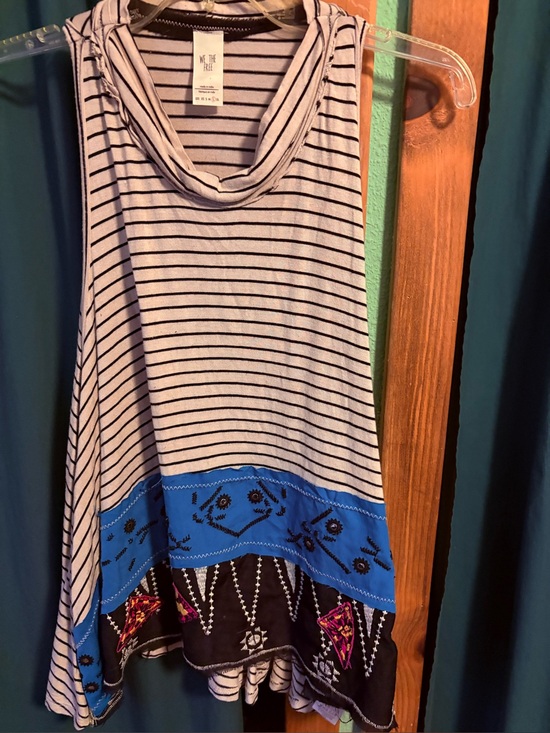 We The Free Tops - We The Free Striped Cowl Neck Tank with Blue Embroidered Hem